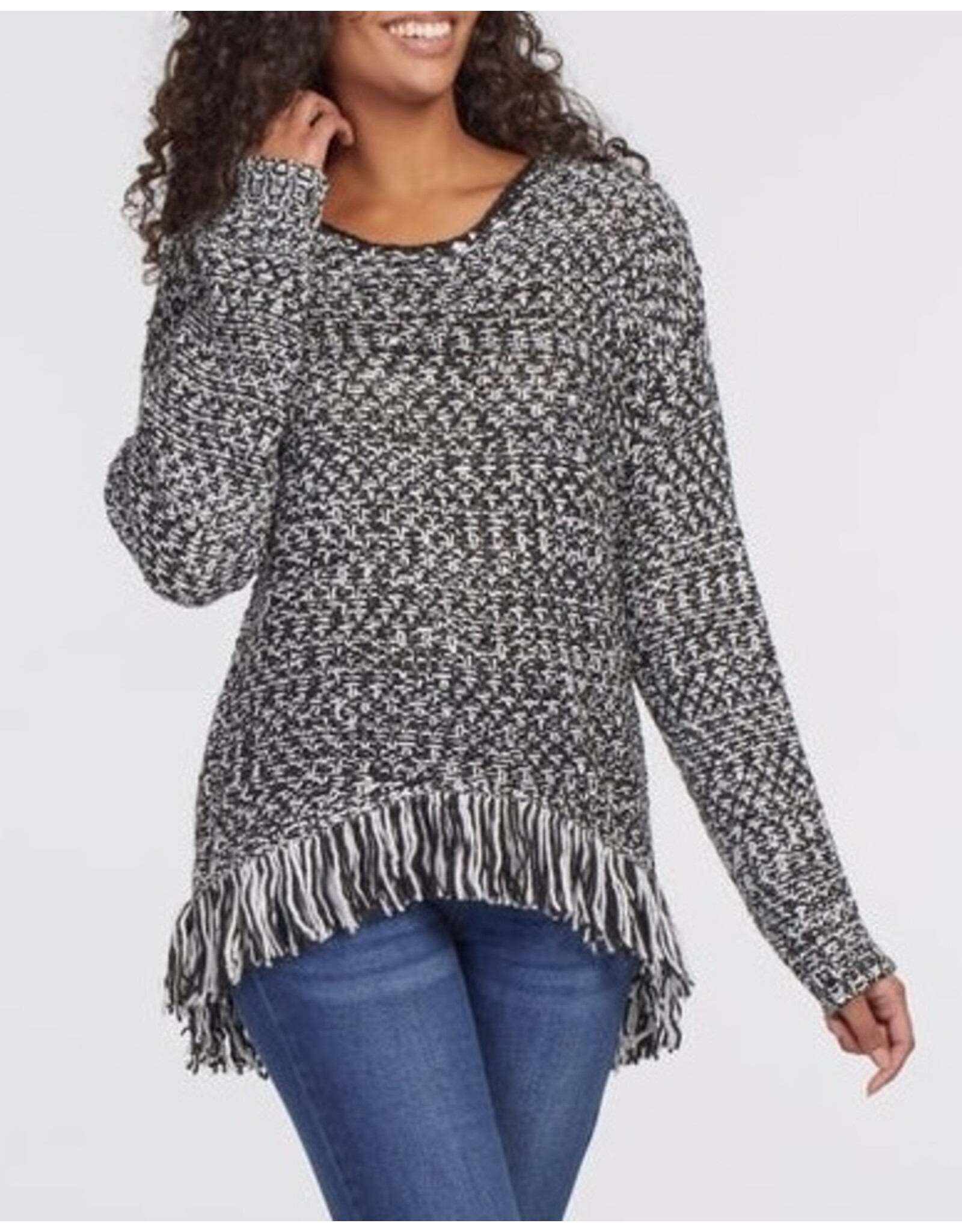 Tribal Tribal Long Sleeve Fringe Sweater