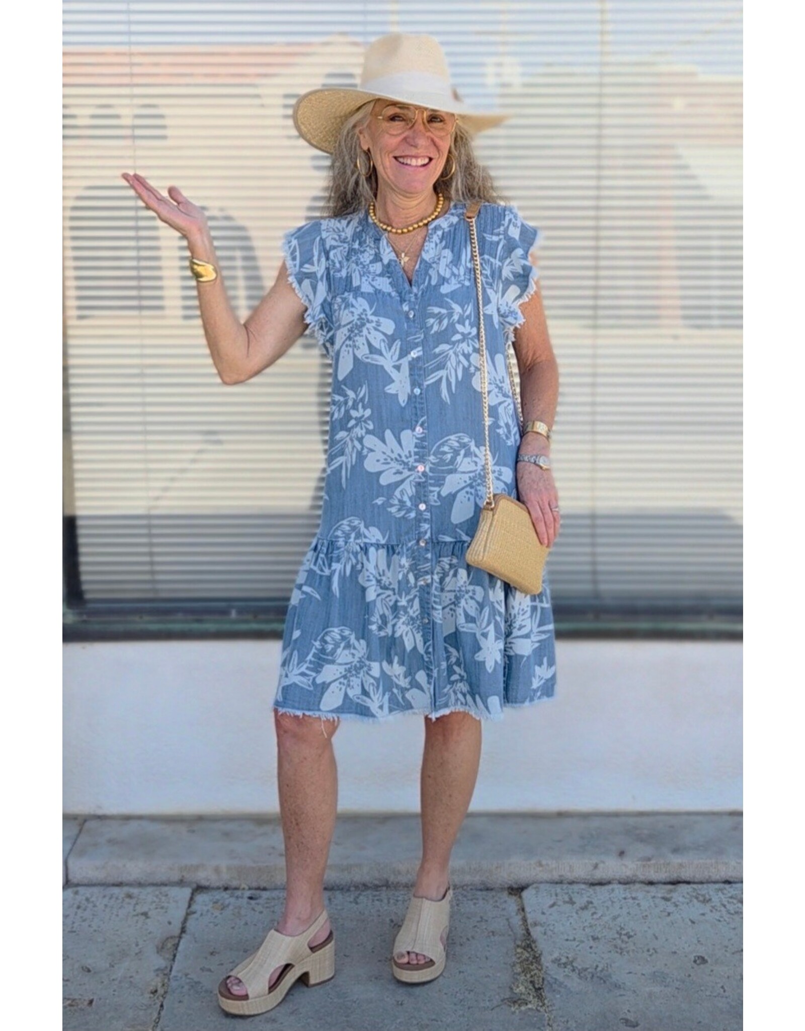 Tribal Tribal Ruffle Sleeve Button Down Dress