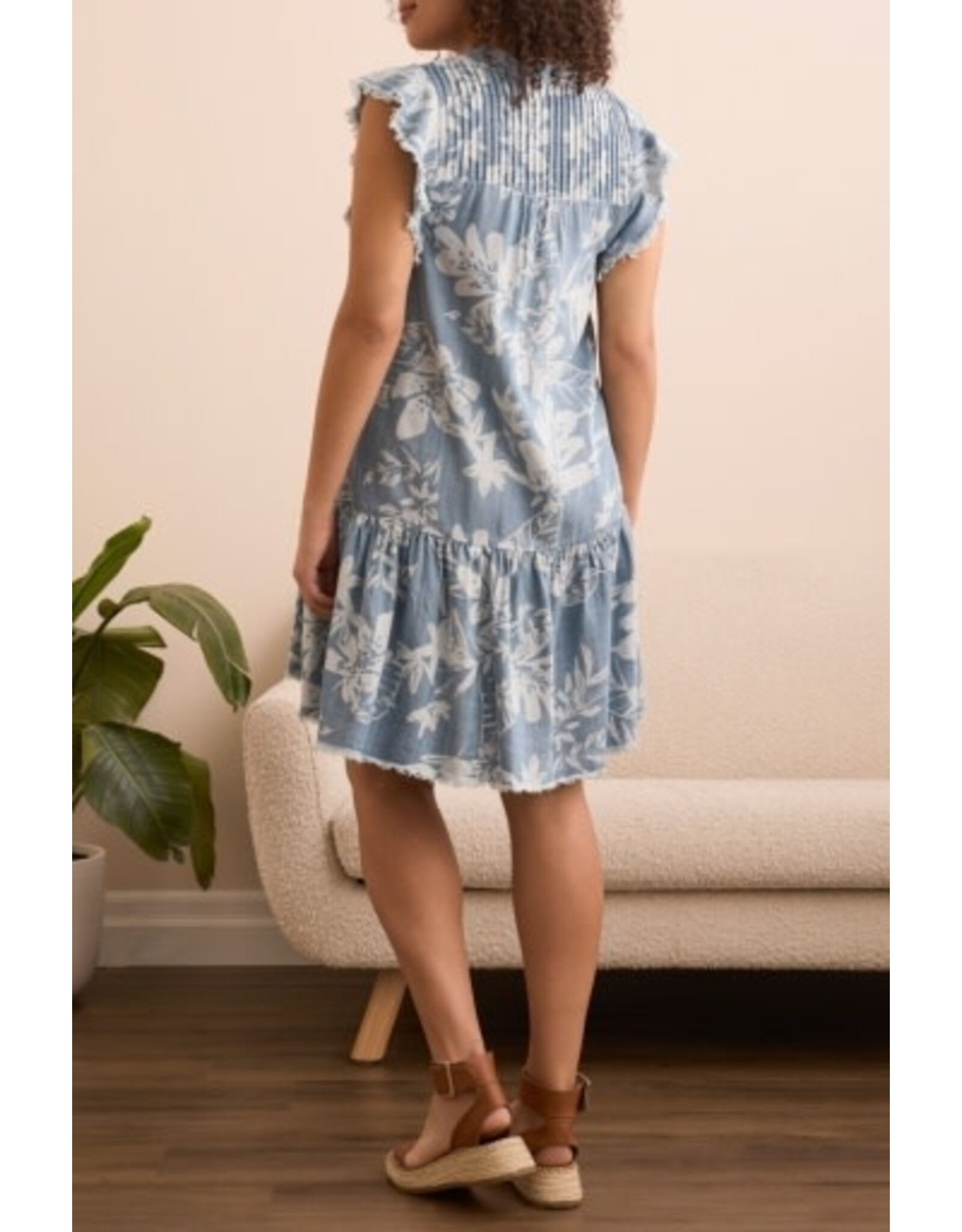 Tribal Tribal Ruffle Sleeve Button Down Dress