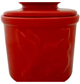 Hummingbird Butter Crock - Red