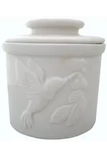 Hummingbird Butter Crock - White