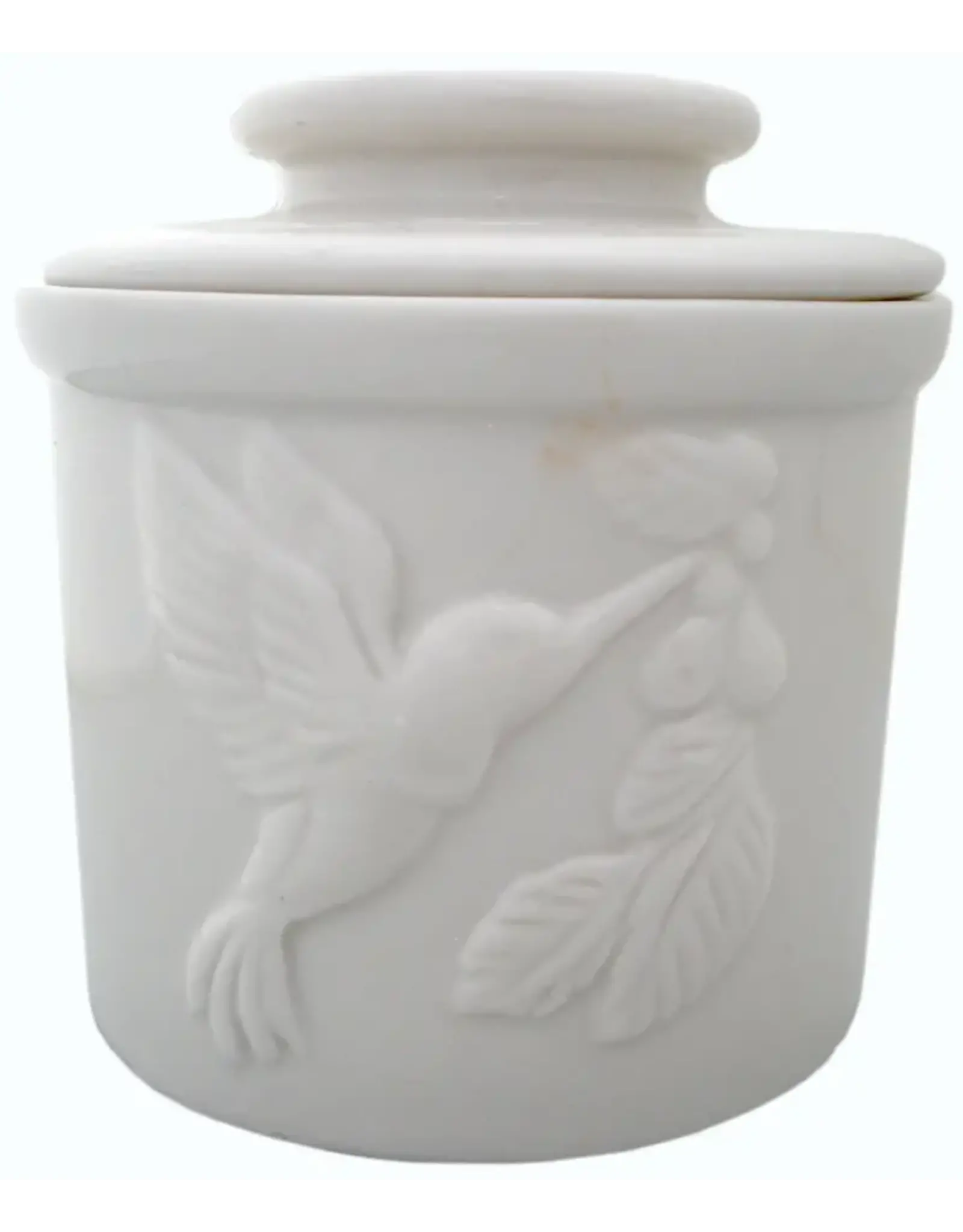 Hummingbird Butter Crock - White