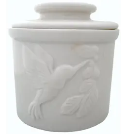 Hummingbird Butter Crock - White