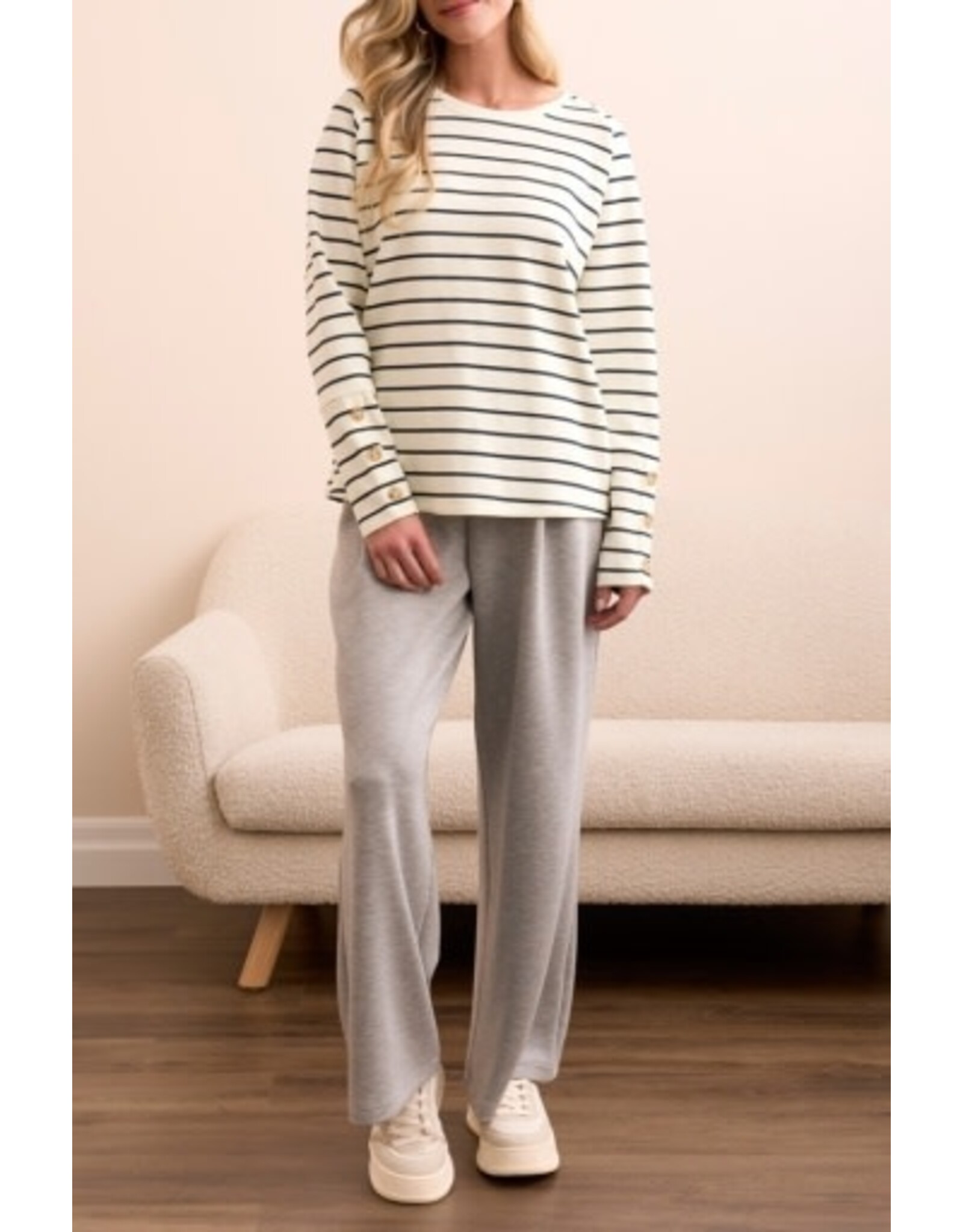 Tribal Tribal Long Sleeve Crew Neck Top with Buttons