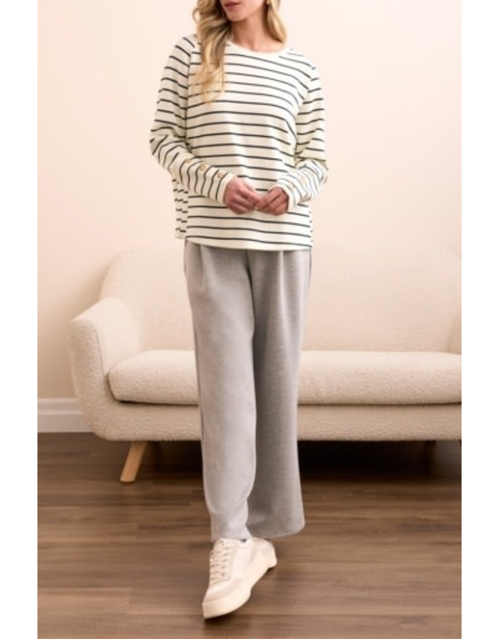 Tribal Tribal Long Sleeve Crew Neck Top with Buttons