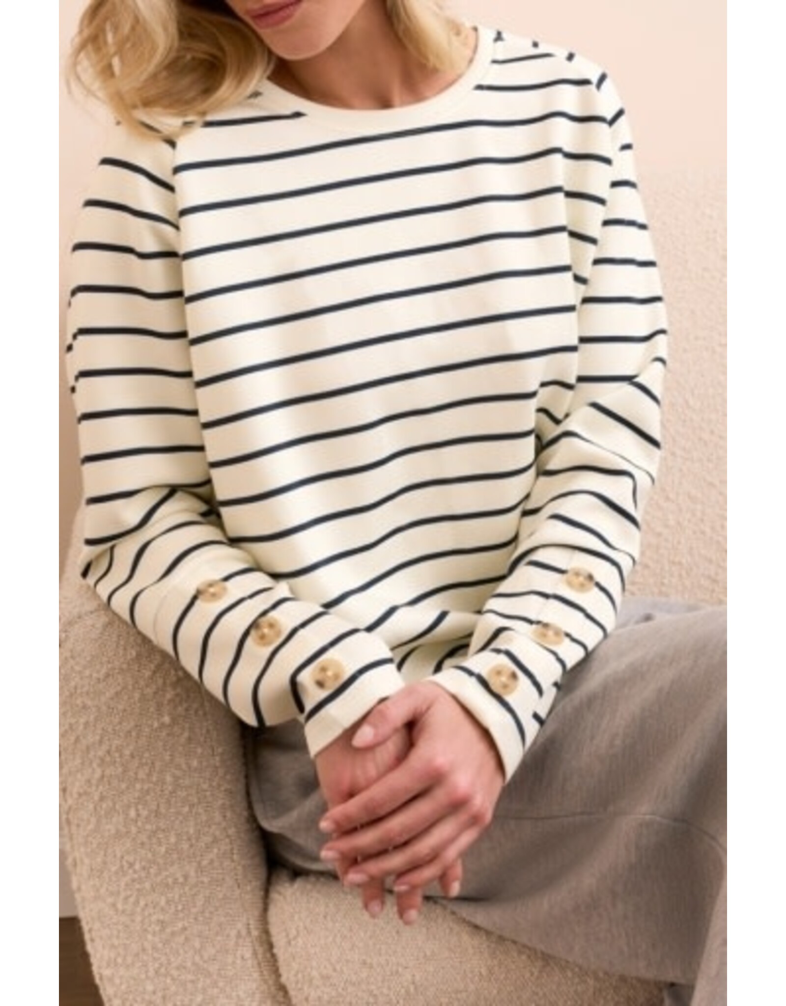 Tribal Tribal Long Sleeve Crew Neck Top with Buttons