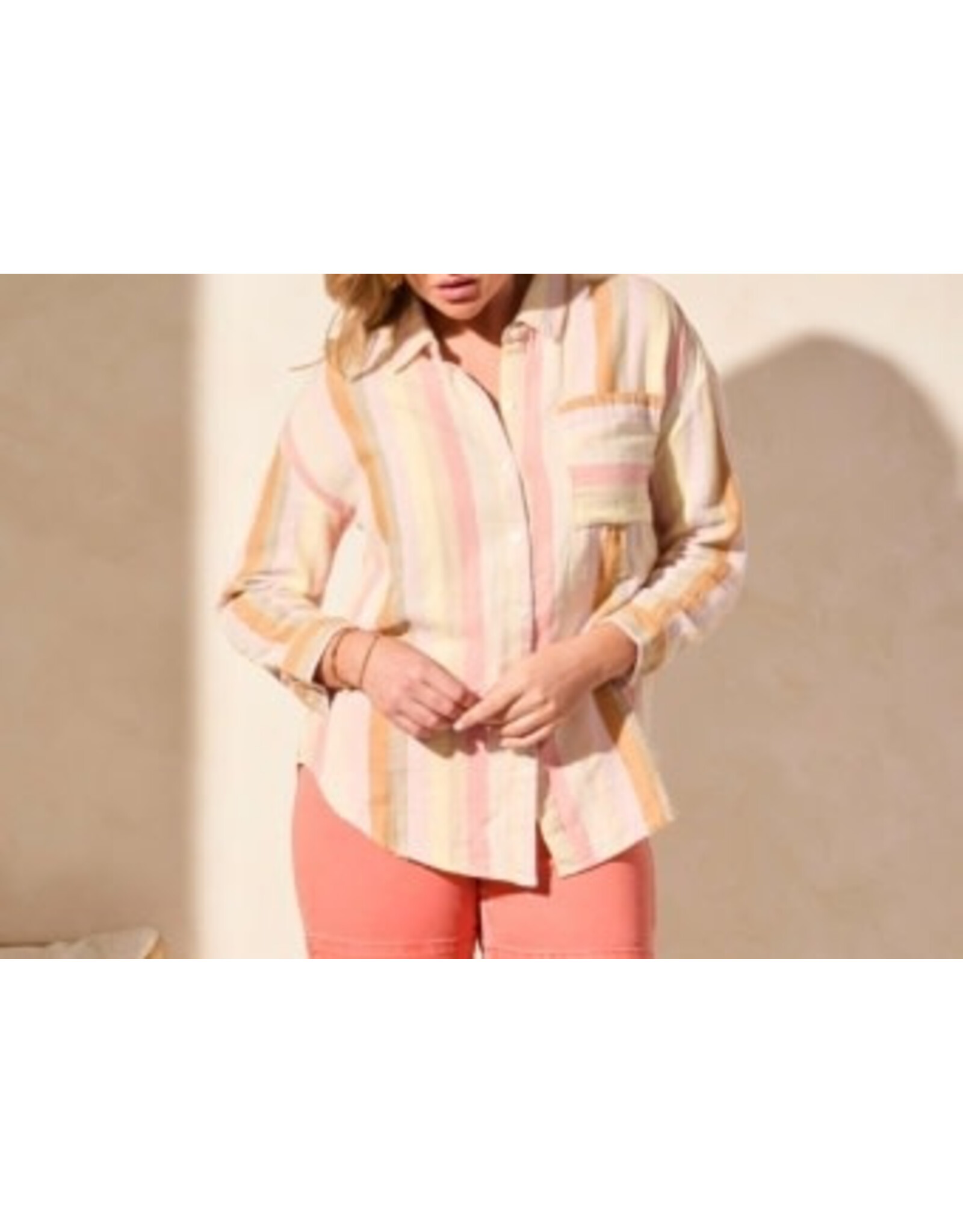 Tribal Tribal Long Sleeve Drop Shoulder Button Up Loose Shirt