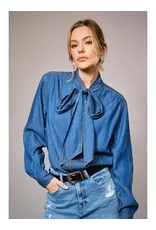 Tina Tie Neck Denim Blouse