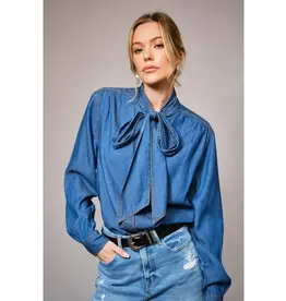 Tina Tie Neck Denim Blouse