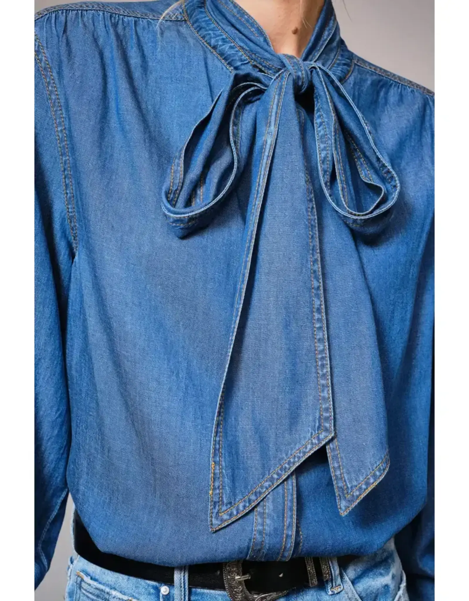 Tina Tie Neck Denim Blouse
