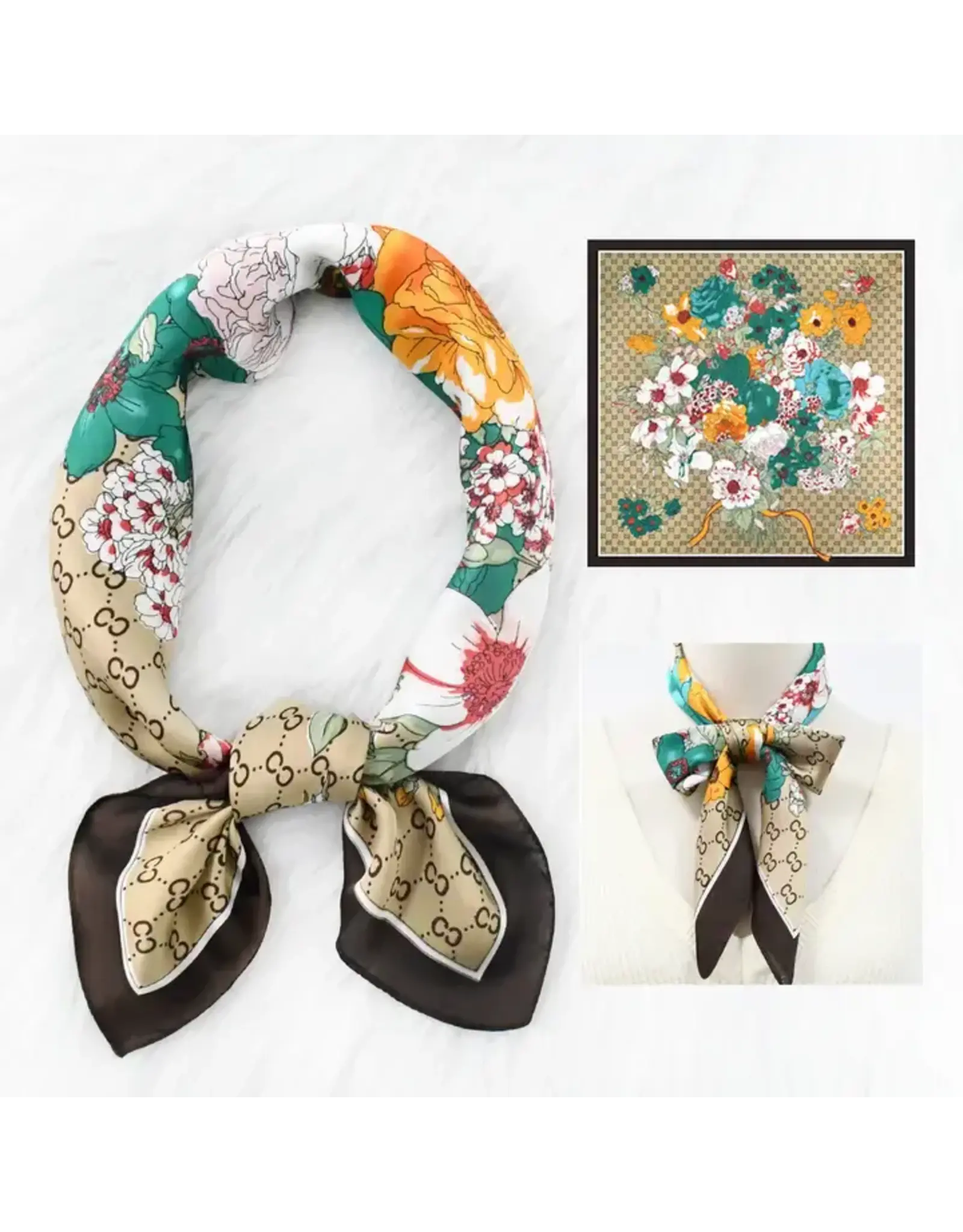 Floral Gucci Inspired Satin Square Scarf
