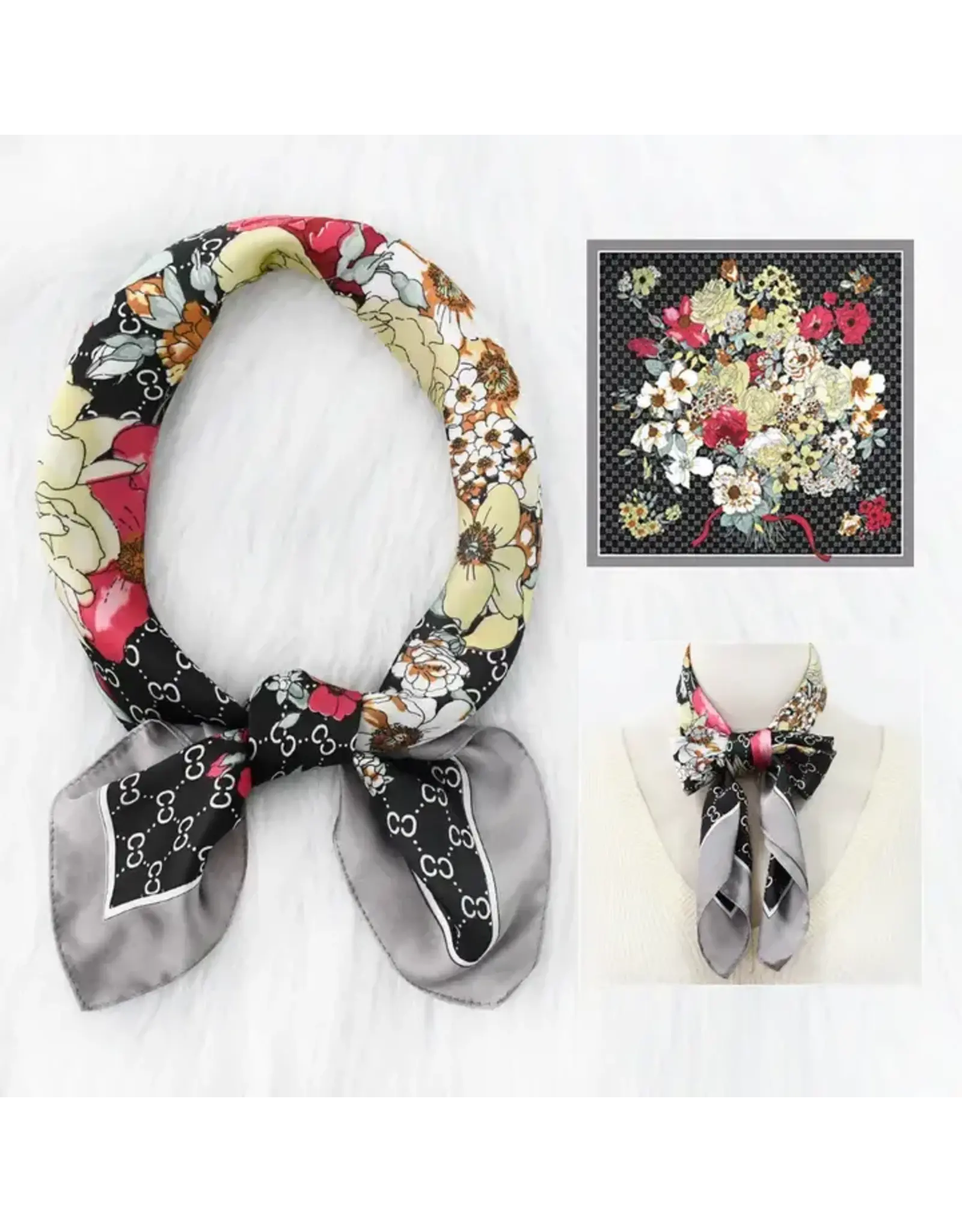 Floral Gucci Inspired Satin Square Scarf
