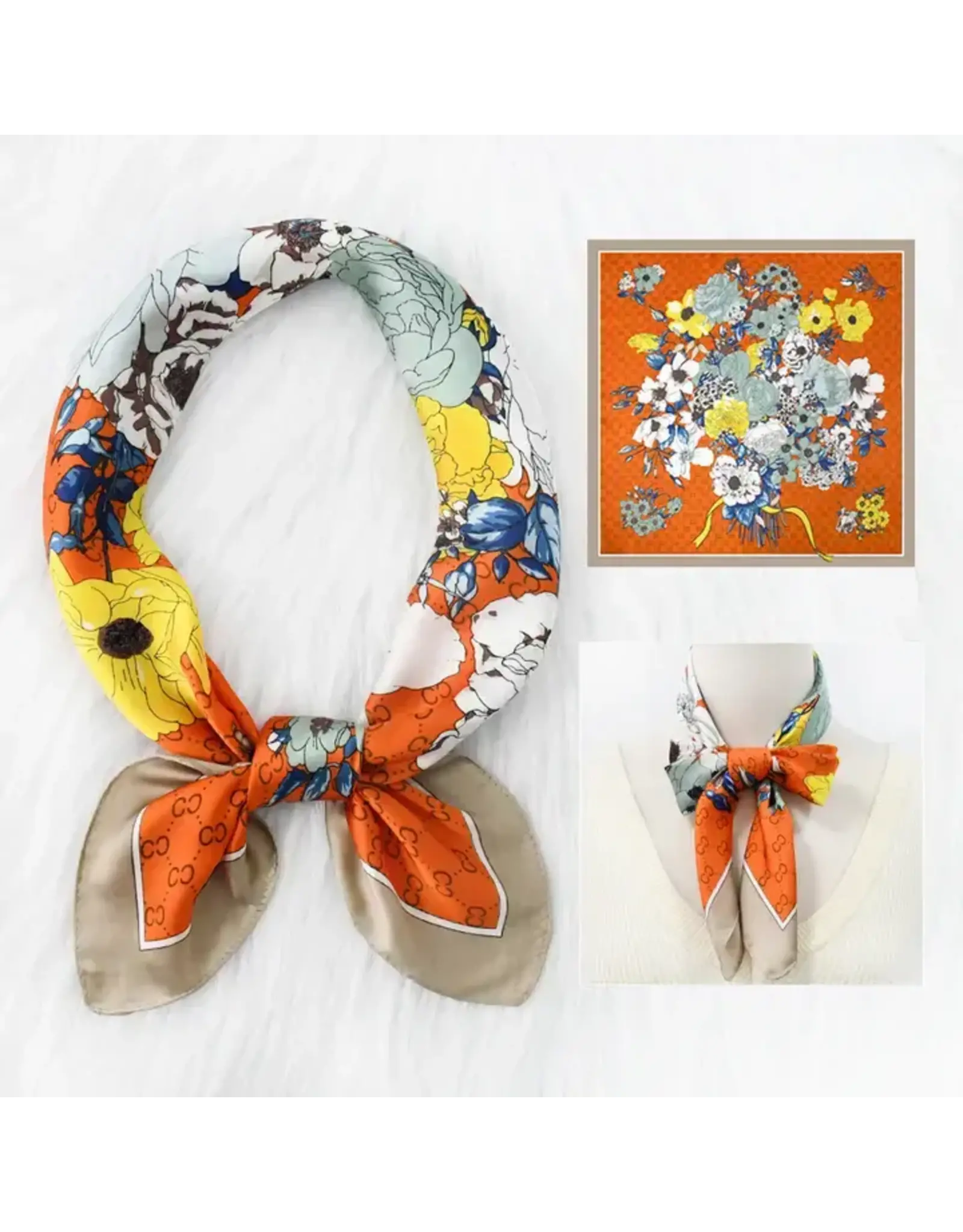 Floral Gucci Inspired Satin Square Scarf