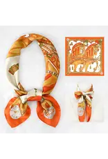 Horse Print Orange Satin Square Scarf