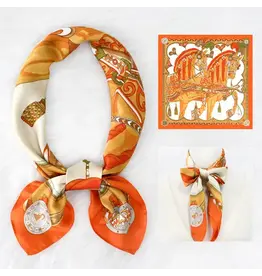 Horse Print Orange Satin Square Scarf