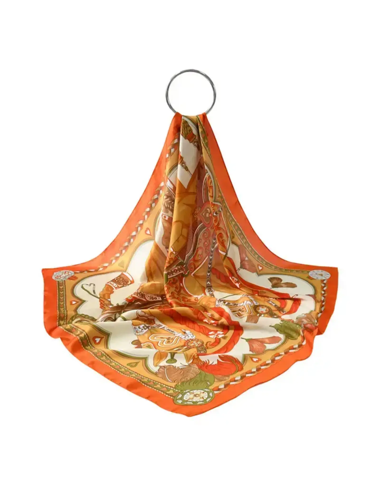 Horse Print Orange Satin Square Scarf