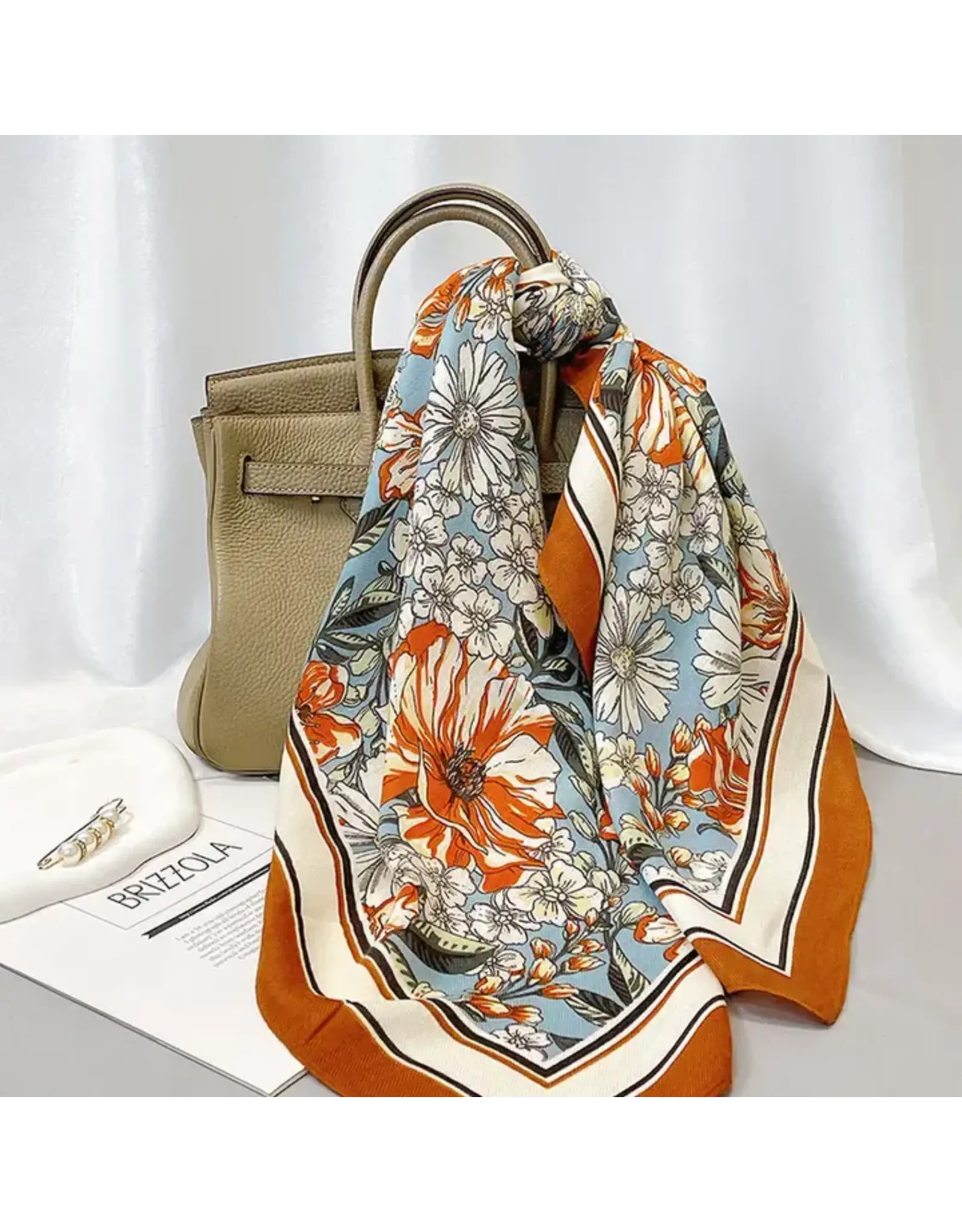 Floral Velvet Feel Rust Blue Scarf