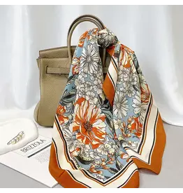 Floral Velvet Feel Rust Blue Scarf