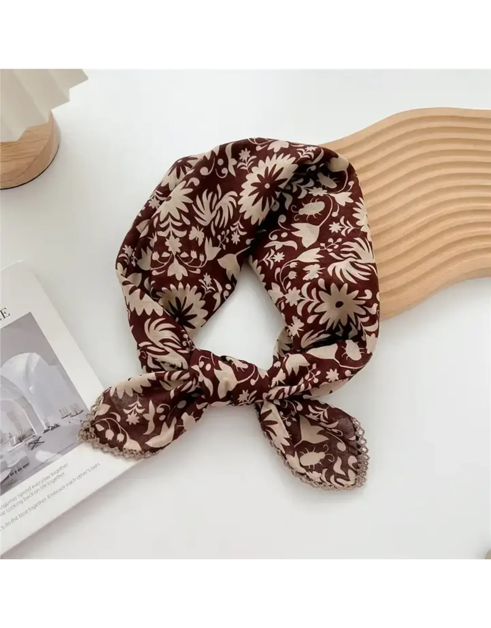 Crochet Trim Floral Scarf