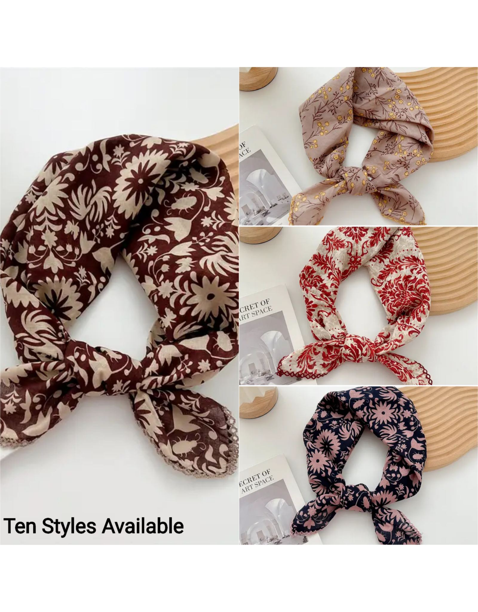 Crochet Trim Floral Scarf