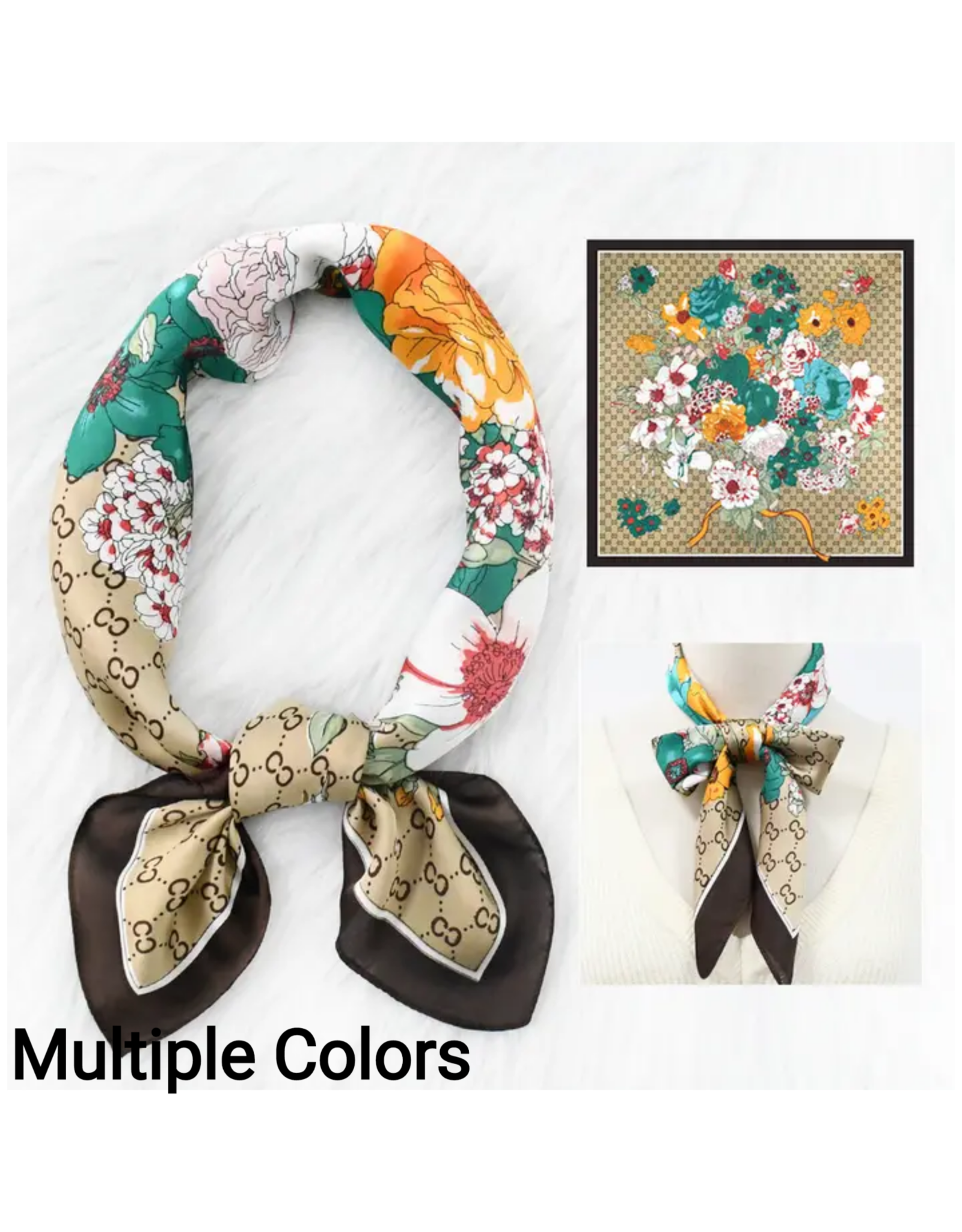 Floral Gucci Inspired Satin Square Scarf