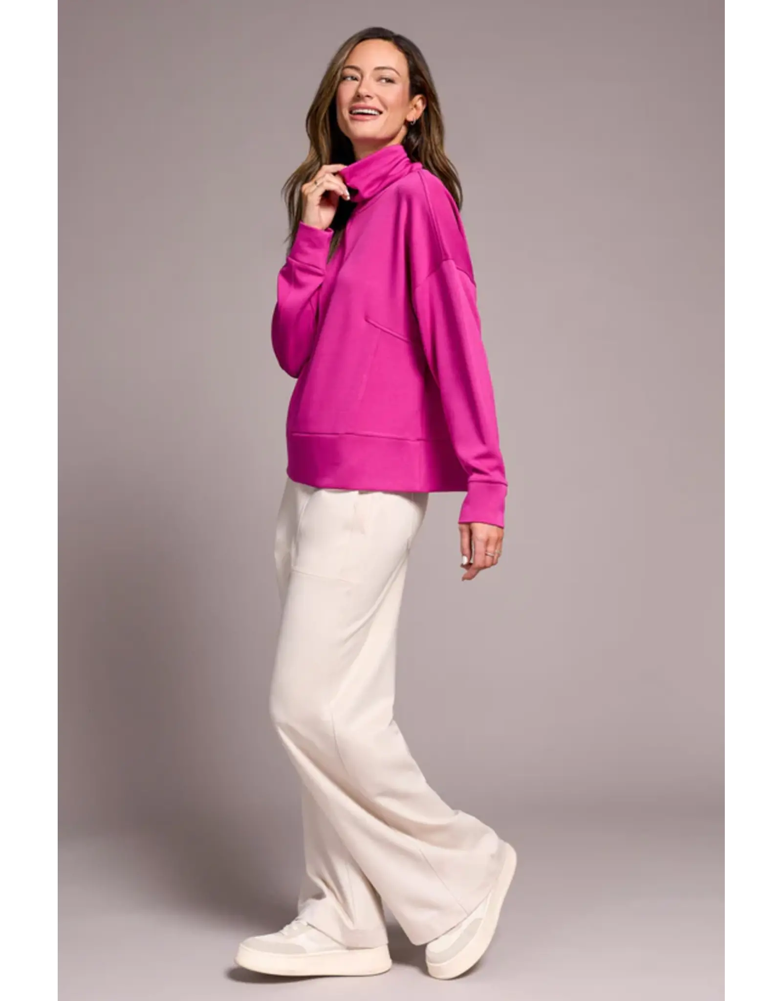 Tribal Tribal Techno Lux Drop Shoulder Funnel Neck Knit Top