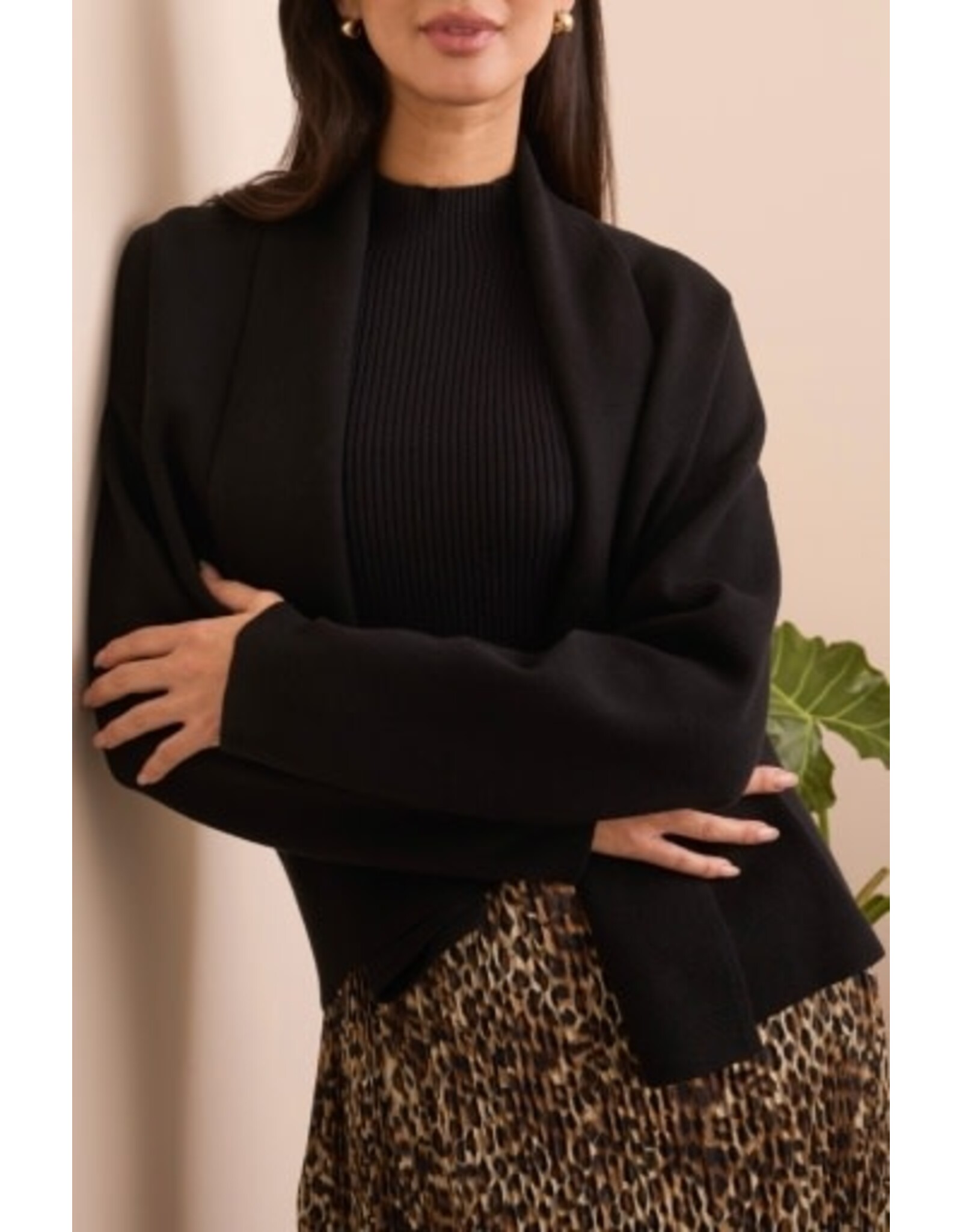 Tribal Tribal Double Knit Shawl Collar Coatigan