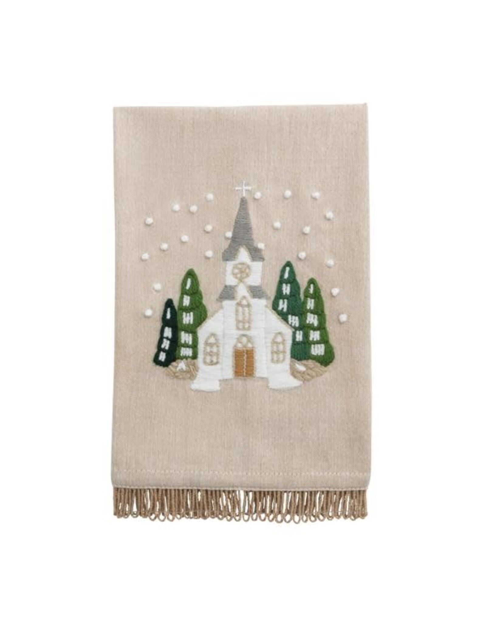 White Church Embroidered Towel