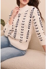 Tribal Tribal Cable-Knit 3/4 Sleeve Mock Neck Sweater