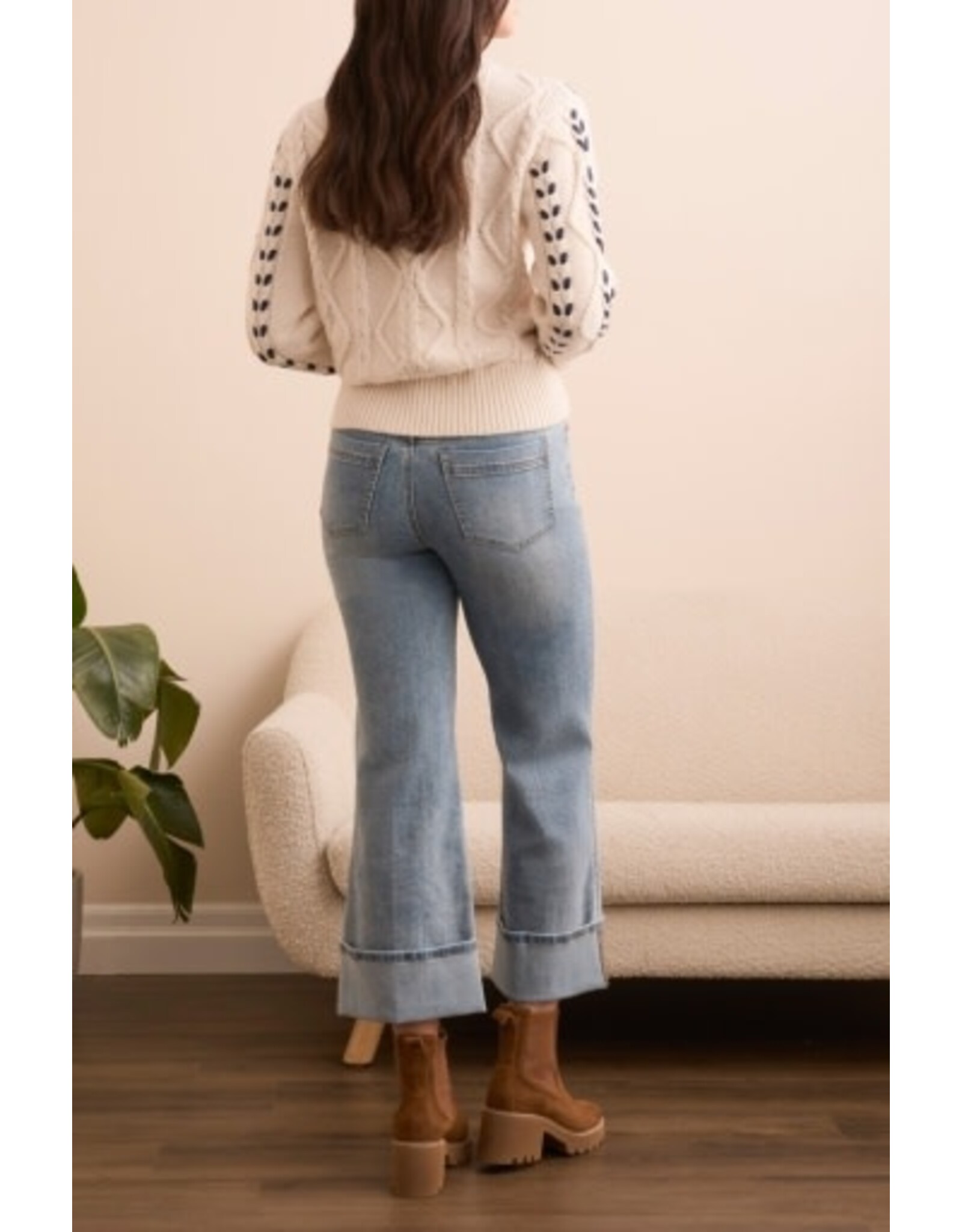 Tribal Tribal Cable-Knit 3/4 Sleeve Mock Neck Sweater