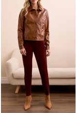 Tribal Tribal Faux Leather Button-Front Collar-Accent Jacket