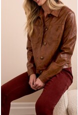 Tribal Tribal Faux Leather Button-Front Collar-Accent Jacket