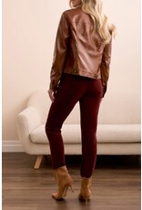 Tribal Tribal Faux Leather Button-Front Collar-Accent Jacket