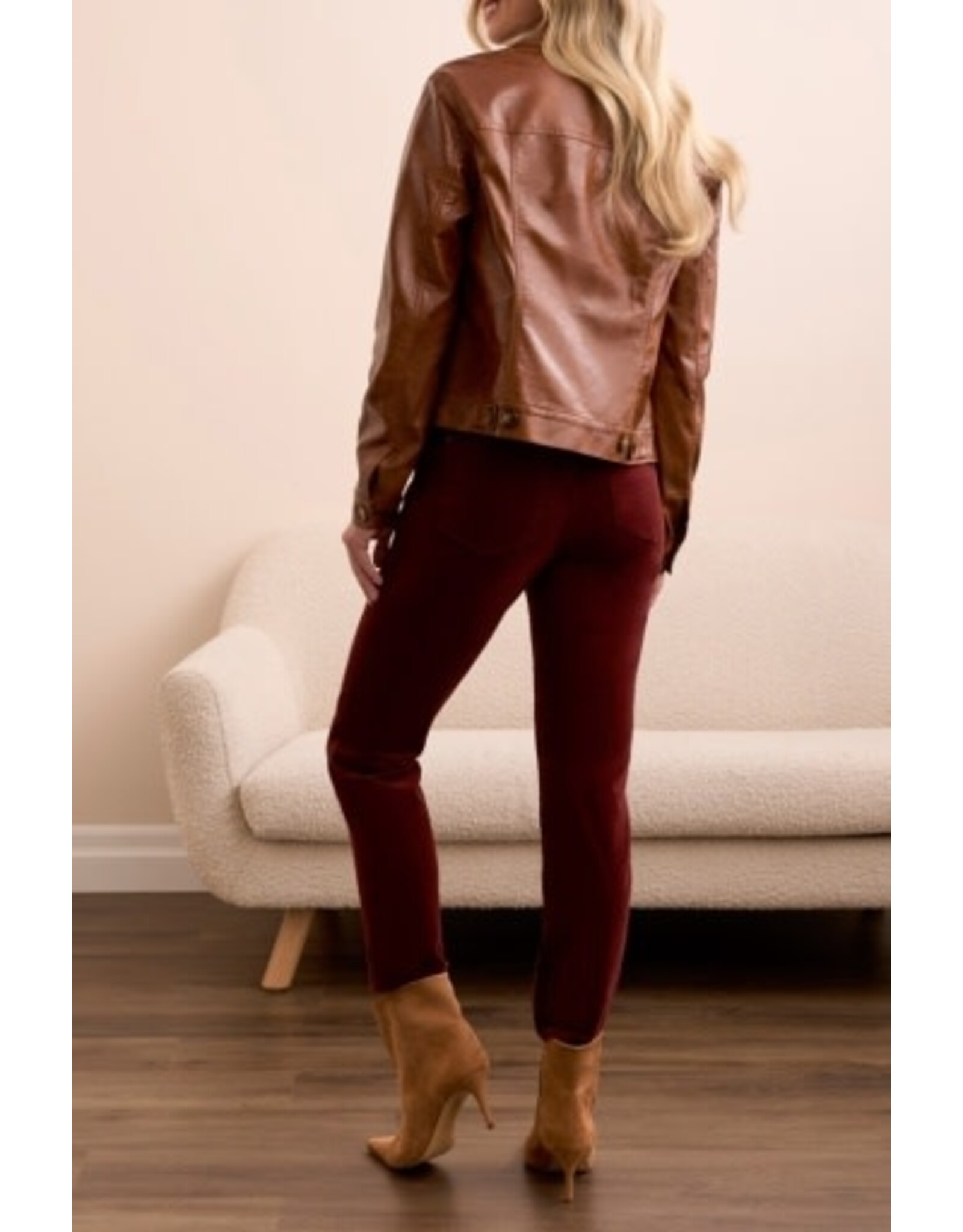 Tribal Tribal Faux Leather Button-Front Collar-Accent Jacket