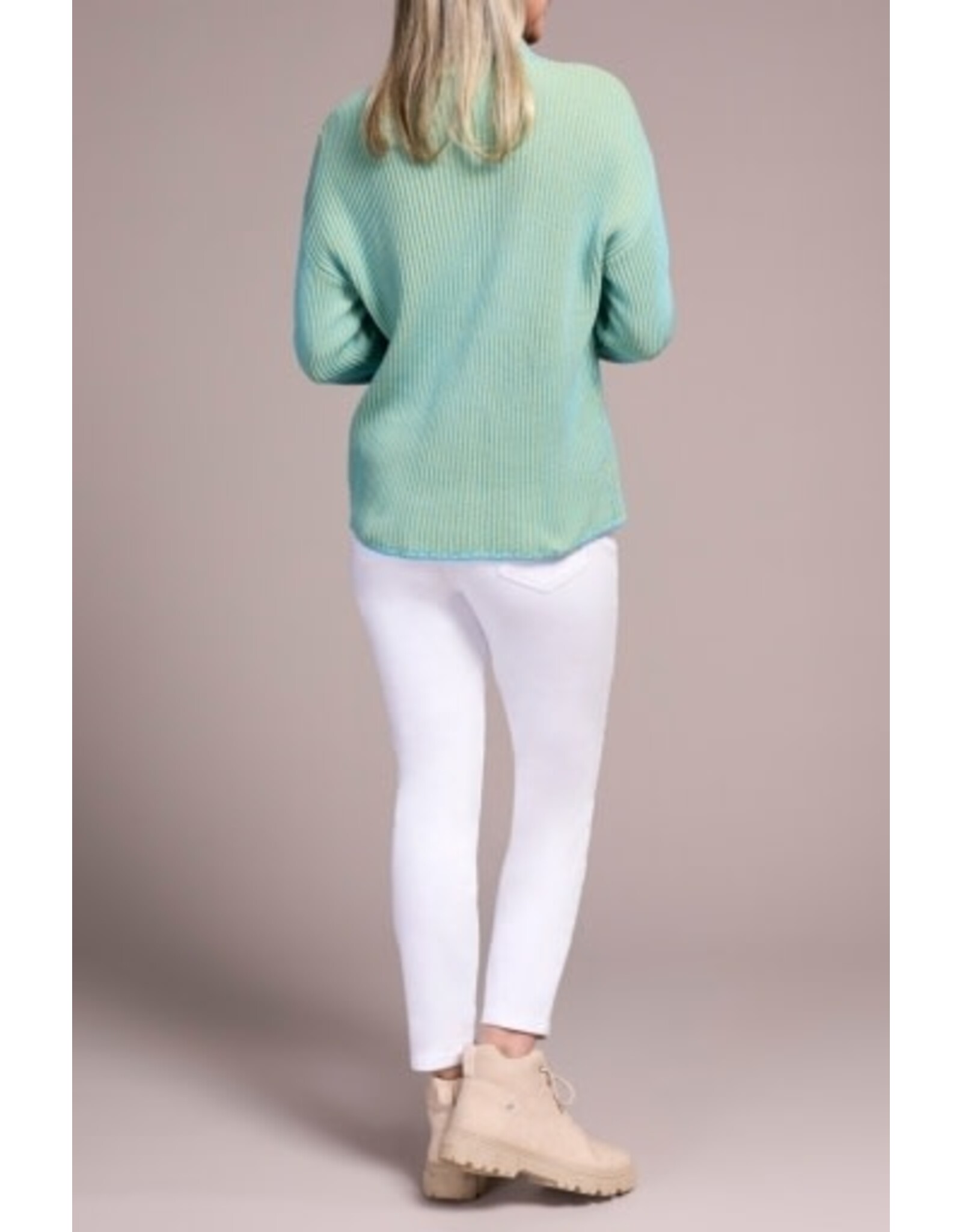 Tribal Tribal Combed Cotton Two-Tone Rib Funnel Neck Sweater