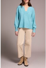 Tribal Tribal Mandarin Collar Long Puff Sleeve Sweater