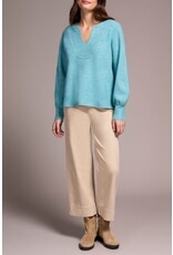 Tribal Tribal Mandarin Collar Long Puff Sleeve Sweater