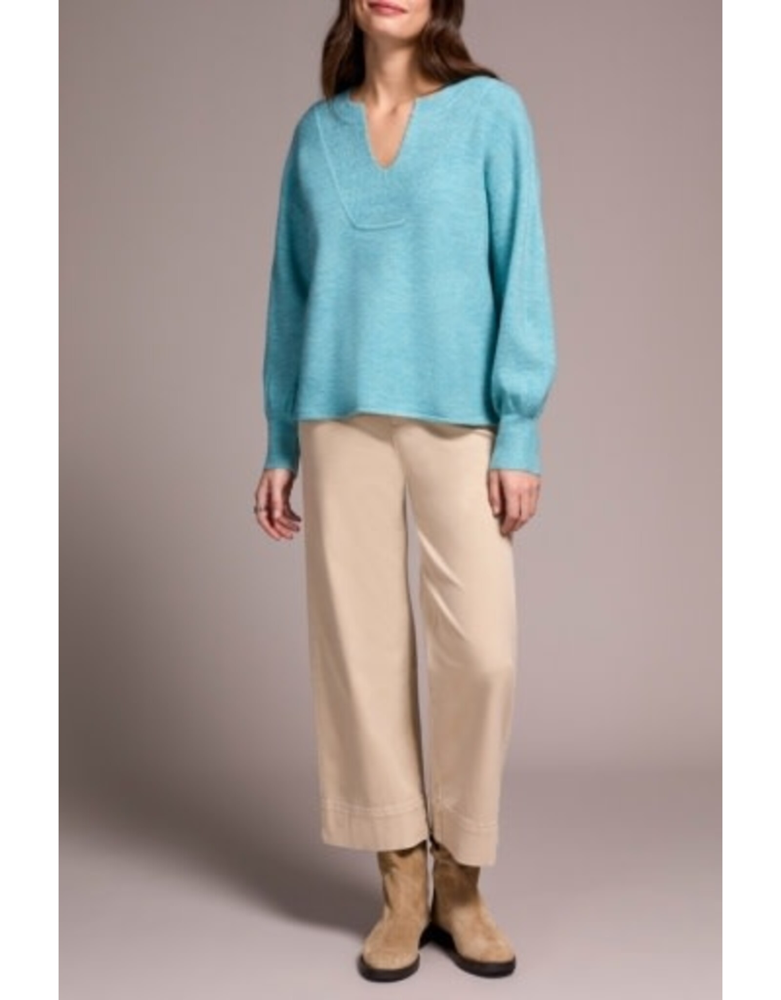 Tribal Tribal Mandarin Collar Long Puff Sleeve Sweater