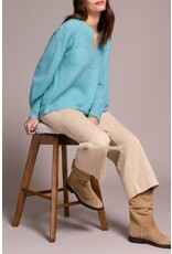 Tribal Tribal Mandarin Collar Long Puff Sleeve Sweater