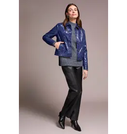 Tribal Tribal Faux Leather Button-Front Collar-Accent Jacket