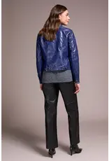 Tribal Tribal Faux Leather Button-Front Collar-Accent Jacket