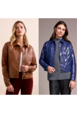 Tribal Tribal Faux Leather Button-Front Collar-Accent Jacket