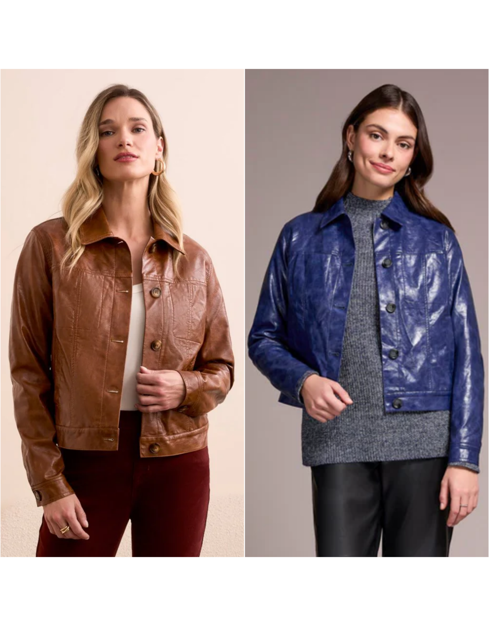 Tribal Tribal Faux Leather Button-Front Collar-Accent Jacket