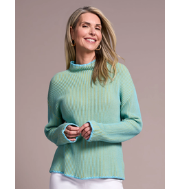 Tribal Tribal Combed Cotton Two-Tone Rib Funnel Neck Sweater