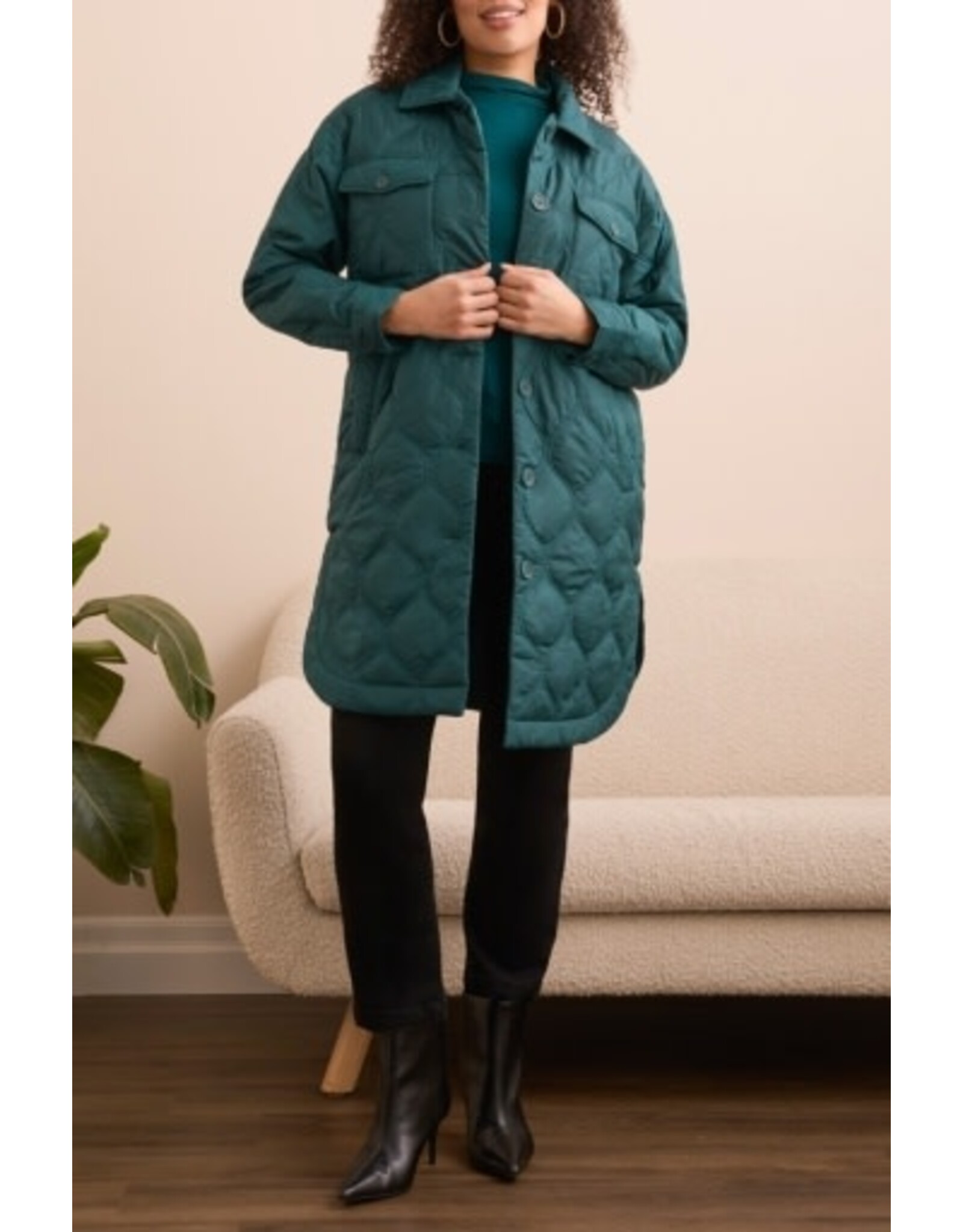 Tribal Tribal Long Quilted Button-Up Jacket with Pockets