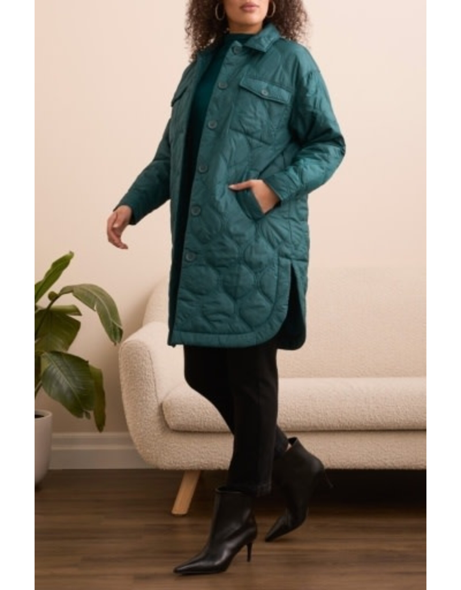 Tribal Tribal Long Quilted Button-Up Jacket with Pockets