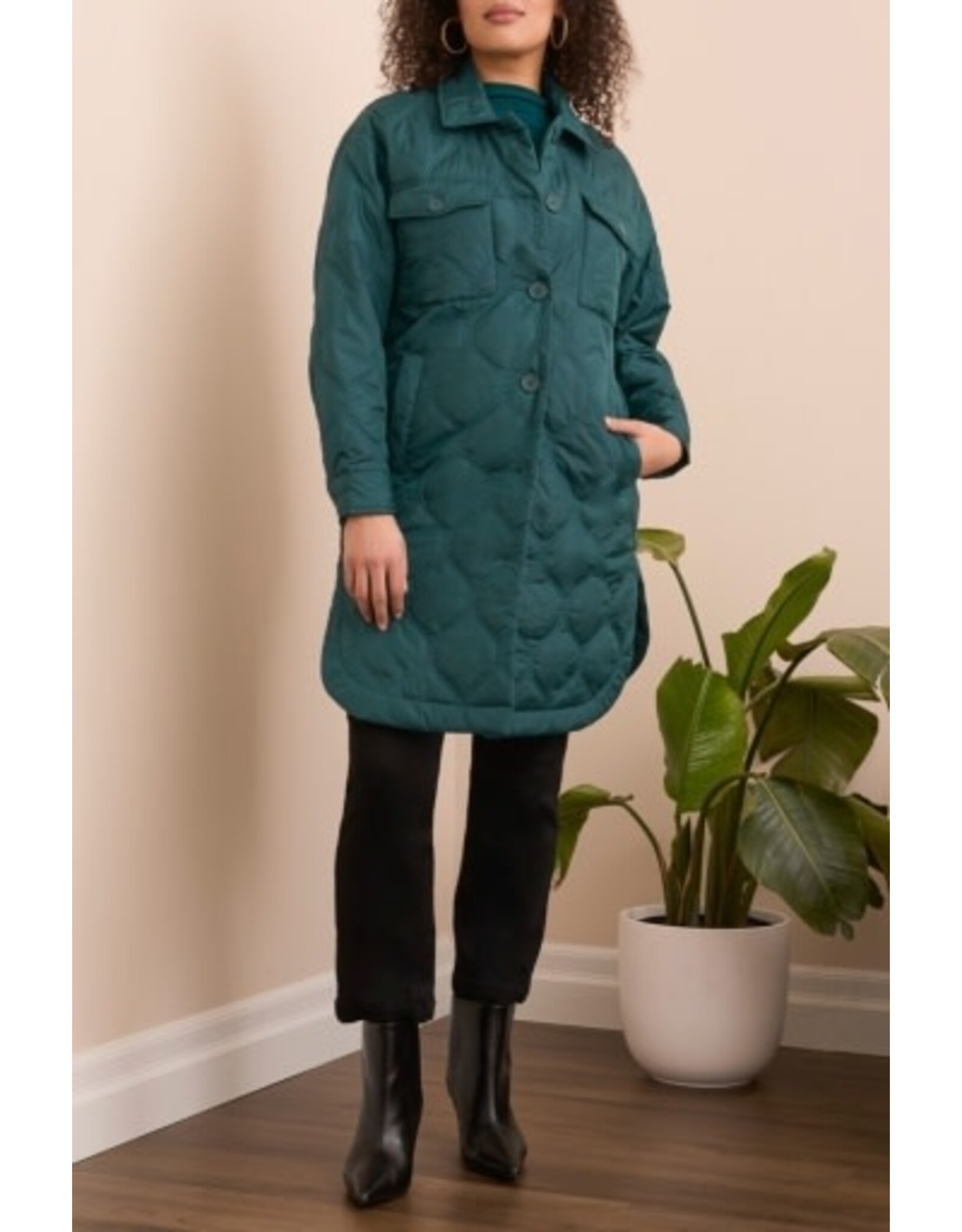 Tribal Tribal Long Quilted Button-Up Jacket with Pockets