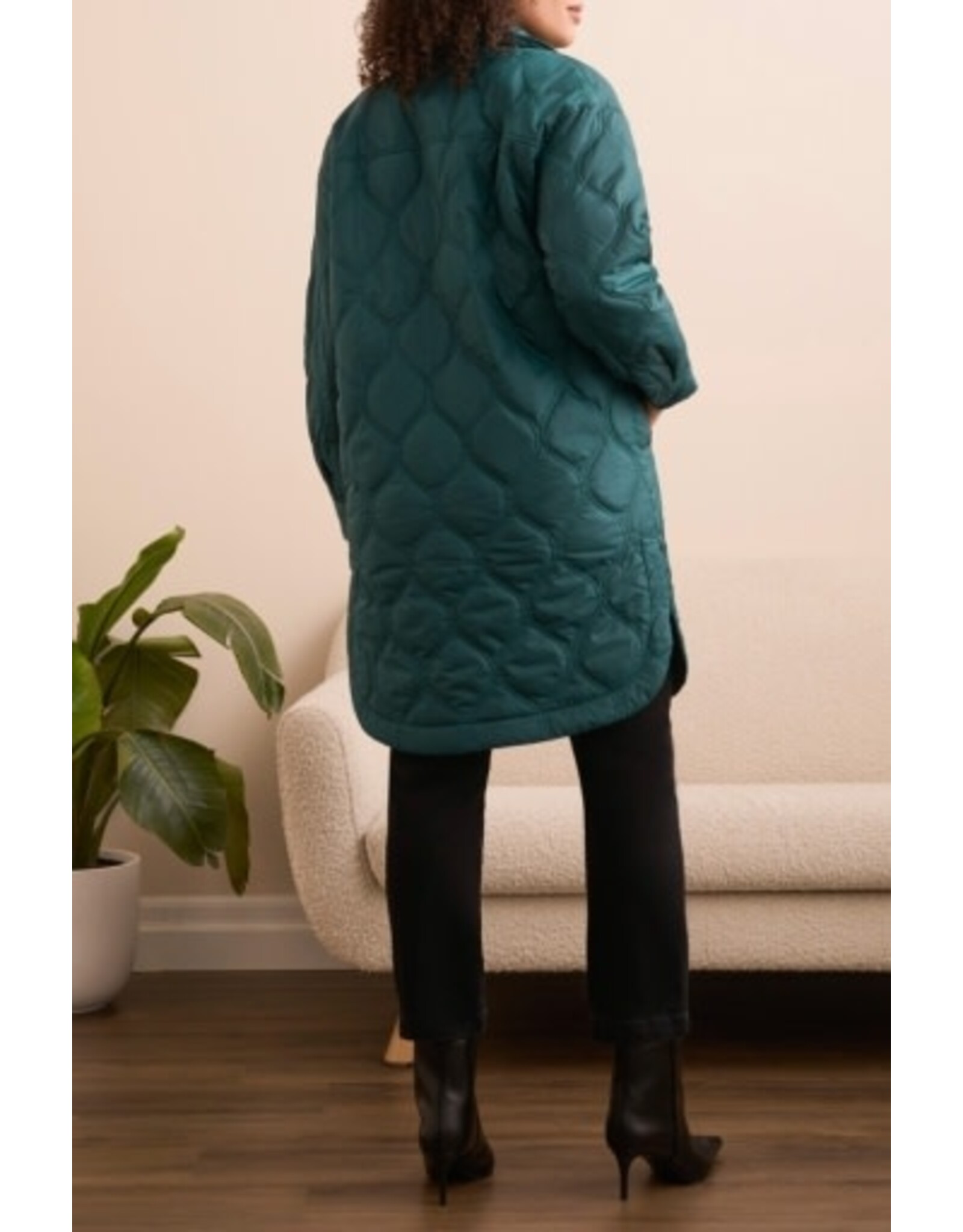 Tribal Tribal Long Quilted Button-Up Jacket with Pockets