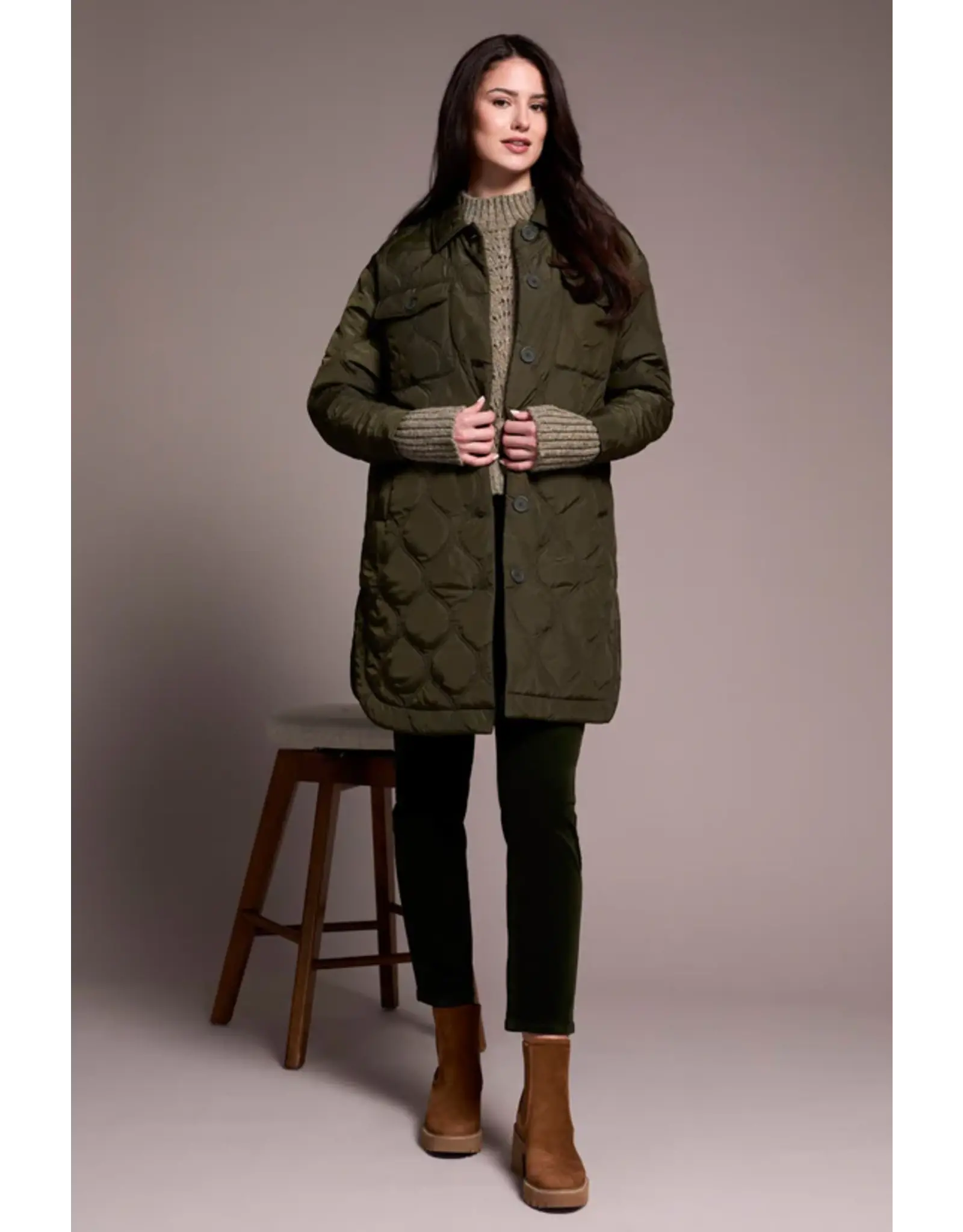 Tribal Tribal Long Quilted Button-Up Jacket with Pockets