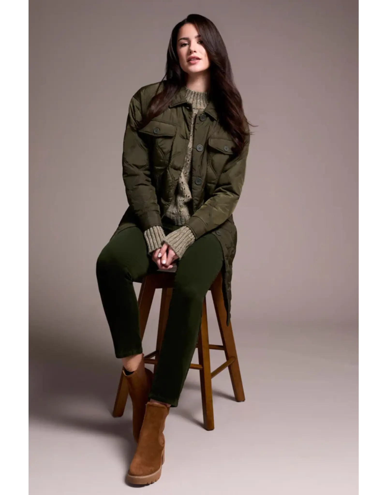 Tribal Tribal Long Quilted Button-Up Jacket with Pockets